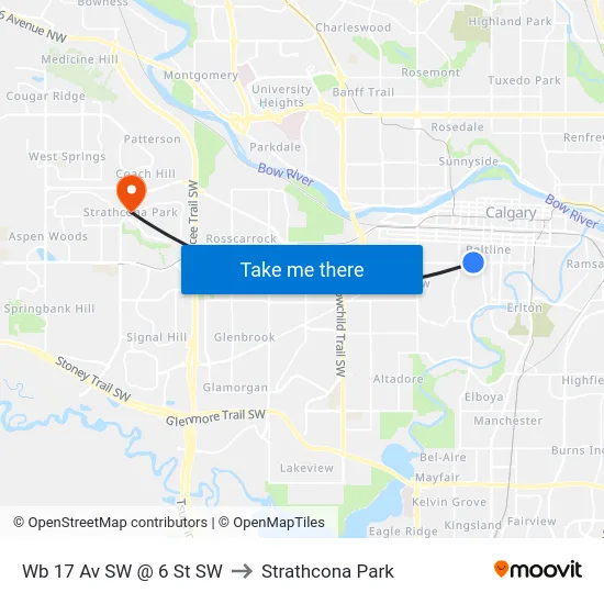 Wb 17 Av SW @ 6 St SW to Strathcona Park map