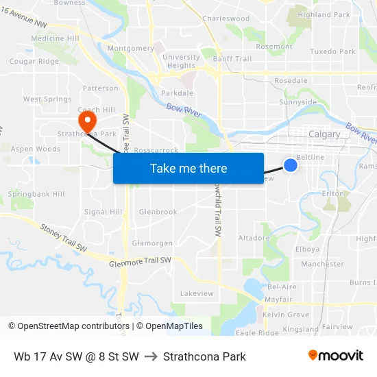 Wb 17 Av SW @ 8 St SW to Strathcona Park map