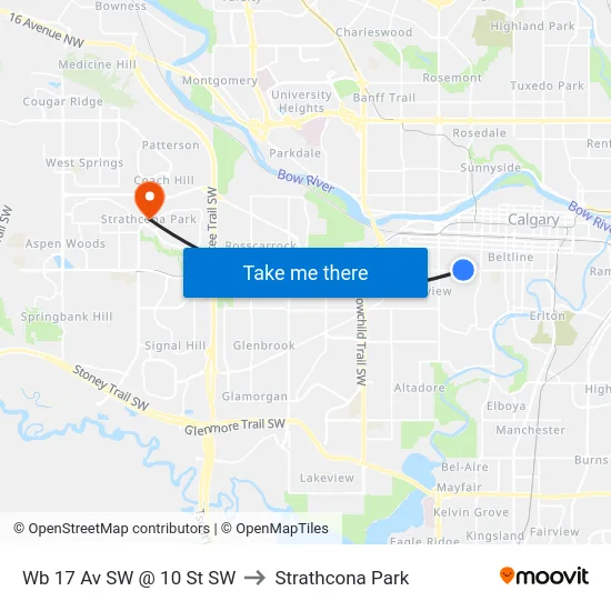 Wb 17 Av SW @ 10 St SW to Strathcona Park map