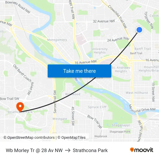 Wb Morley Tr @ 28 Av NW to Strathcona Park map