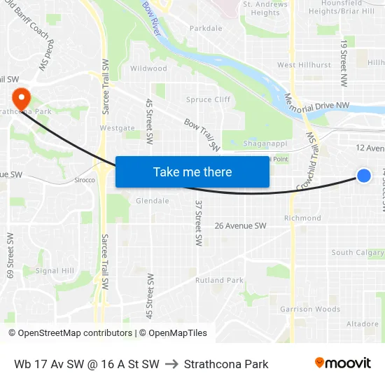 Wb 17 Av SW @ 16 A St SW to Strathcona Park map