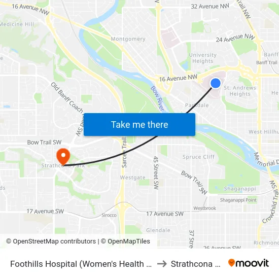 Foothills Hospital (Women's Health Centre) to Strathcona Park map