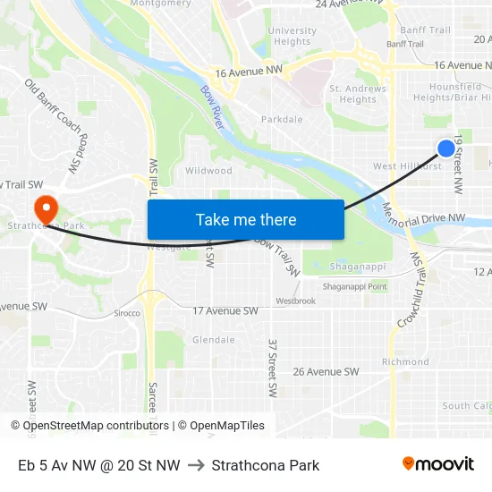 Eb 5 Av NW @ 20 St NW to Strathcona Park map
