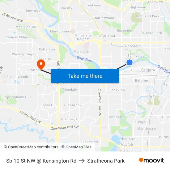 Sb 10 St NW @ Kensington Rd to Strathcona Park map