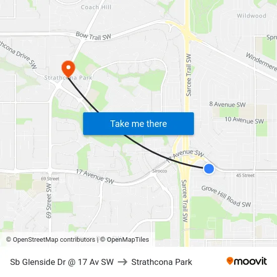Sb Glenside Dr @ 17 Av SW to Strathcona Park map