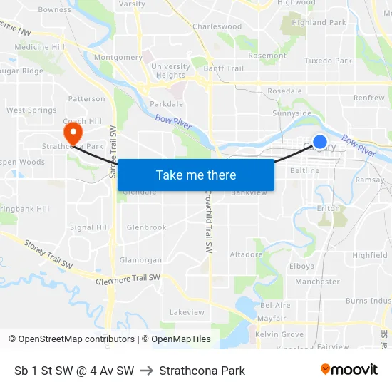 Sb 1 St SW @ 4 Av SW to Strathcona Park map