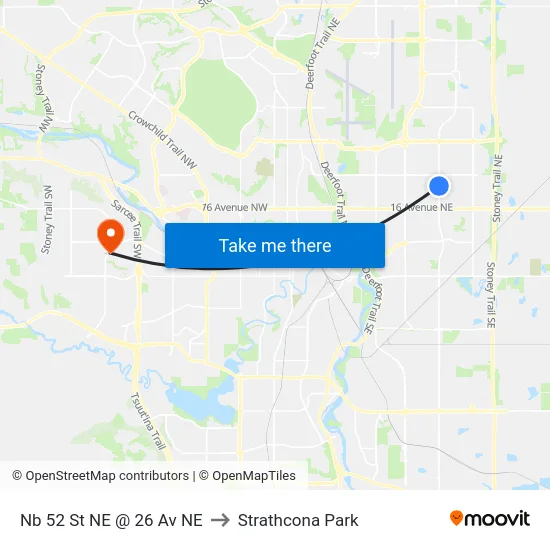 Nb 52 St NE @ 26 Av NE to Strathcona Park map