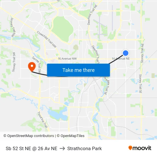 Sb 52 St NE @ 26 Av NE to Strathcona Park map