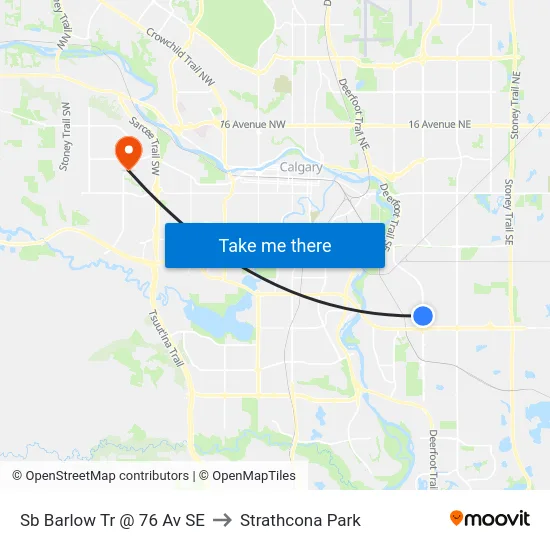 Sb Barlow Tr @ 76 Av SE to Strathcona Park map