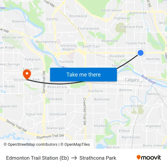 Edmonton Trail Station (Eb) to Strathcona Park map