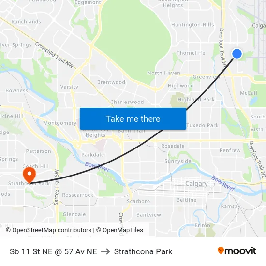Sb 11 St NE @ 57 Av NE to Strathcona Park map