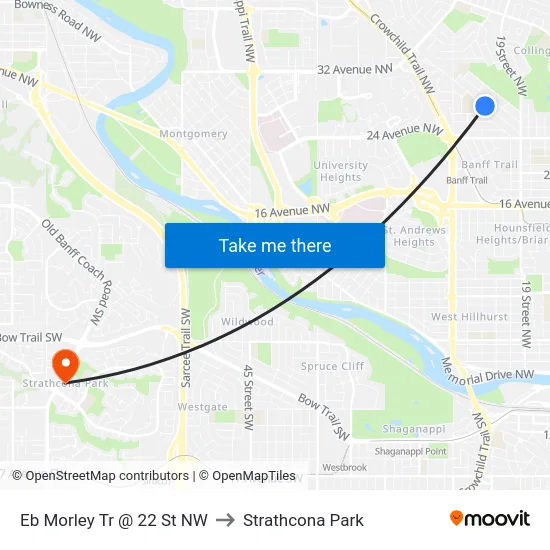 Eb Morley Tr @ 22 St NW to Strathcona Park map