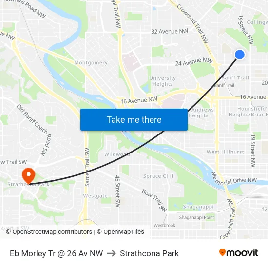 Eb Morley Tr @ 26 Av NW to Strathcona Park map