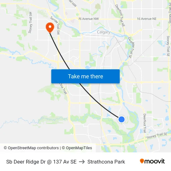 Sb Deer Ridge Dr @ 137 Av SE to Strathcona Park map