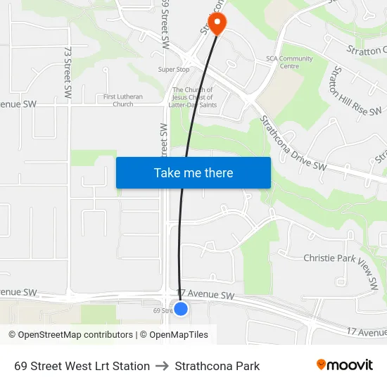 69 Street West Lrt Station to Strathcona Park map