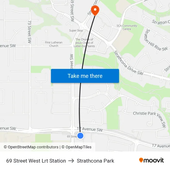 69 Street West Lrt Station to Strathcona Park map