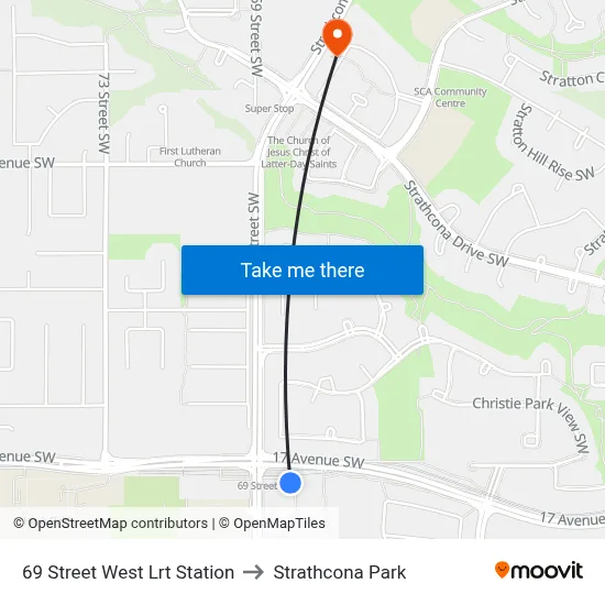 69 Street West Lrt Station to Strathcona Park map