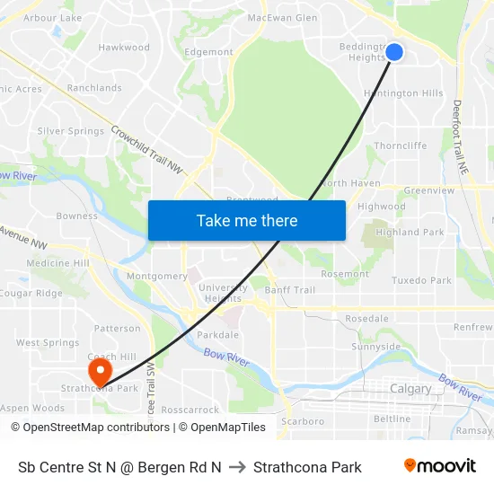 Sb Centre St N @ Bergen Rd N to Strathcona Park map