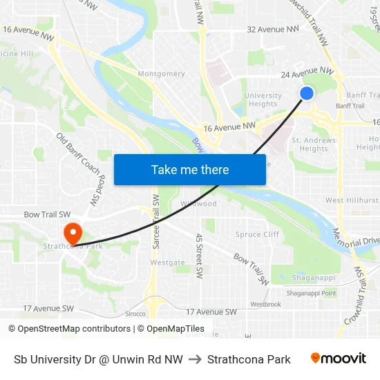 Sb University Dr @ Unwin Rd NW to Strathcona Park map
