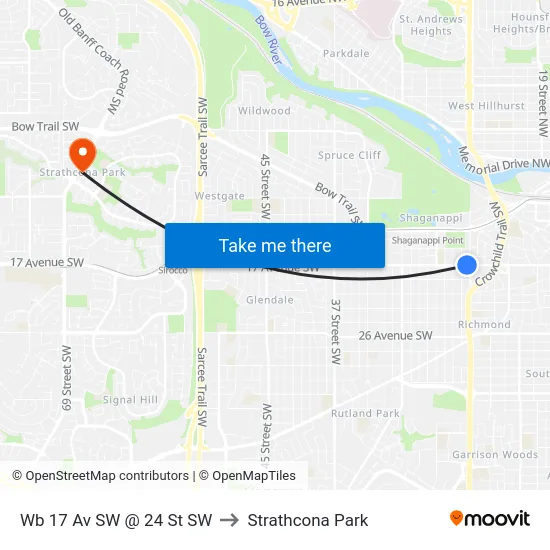 Wb 17 Av SW @ 24 St SW to Strathcona Park map