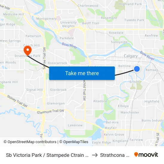 Sb Victoria Park / Stampede Ctrain Station to Strathcona Park map
