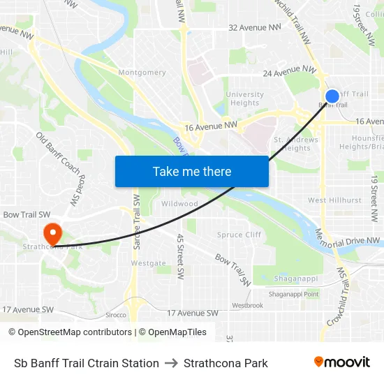 Sb Banff Trail Ctrain Station to Strathcona Park map