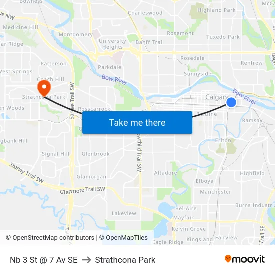 Nb 3 St @ 7 Av SE to Strathcona Park map