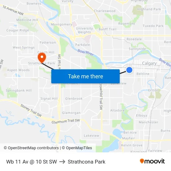 Wb 11 Av @ 10 St SW to Strathcona Park map