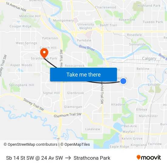 Sb 14 St SW @ 24 Av SW to Strathcona Park map
