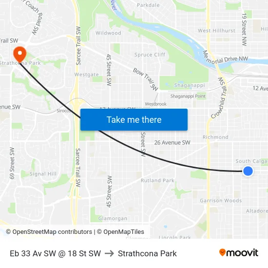 Eb 33 Av SW @ 18 St SW to Strathcona Park map
