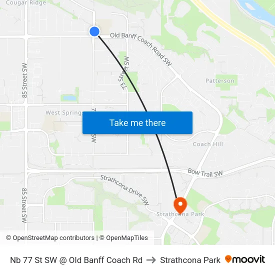 Nb 77 St SW @ Old Banff Coach Rd to Strathcona Park map
