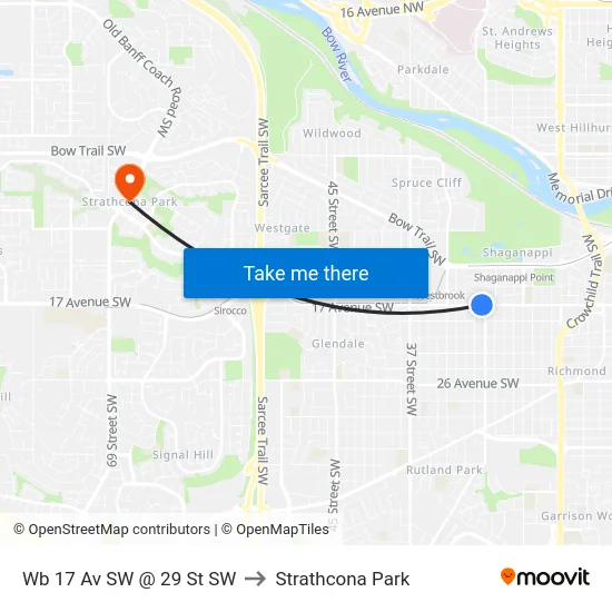 Wb 17 Av SW @ 29 St SW to Strathcona Park map