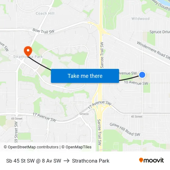 Sb 45 St SW @ 8 Av SW to Strathcona Park map