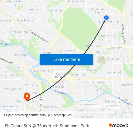 Sb Centre St N @ 78 Av N to Strathcona Park map