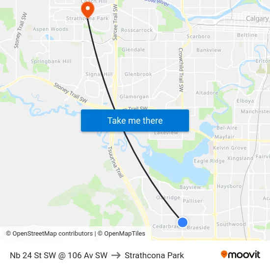 Nb 24 St SW @ 106 Av SW to Strathcona Park map