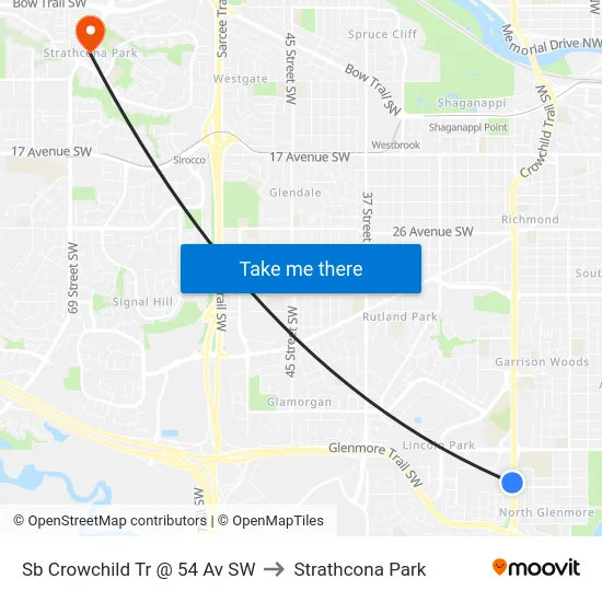 Sb Crowchild Tr @ 54 Av SW to Strathcona Park map
