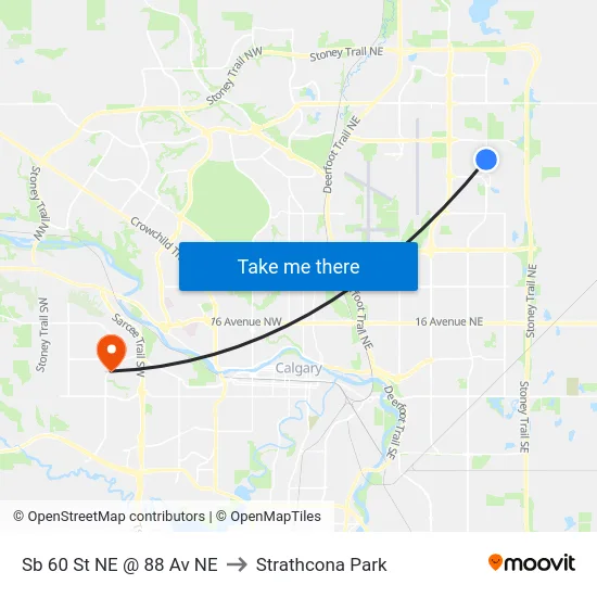 Sb 60 St NE @ 88 Av NE to Strathcona Park map