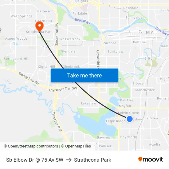 Sb Elbow Dr @ 75 Av SW to Strathcona Park map