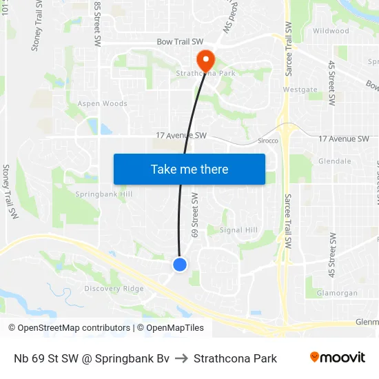 Nb 69 St SW @ Springbank Bv to Strathcona Park map
