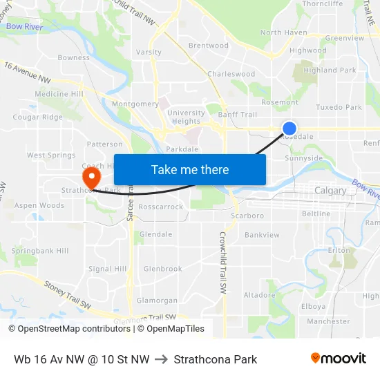 Wb 16 Av NW @ 10 St NW to Strathcona Park map
