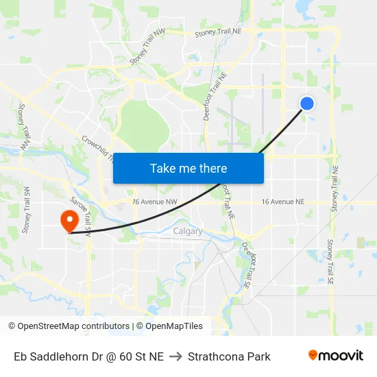 Eb Saddlehorn Dr @ 60 St NE to Strathcona Park map