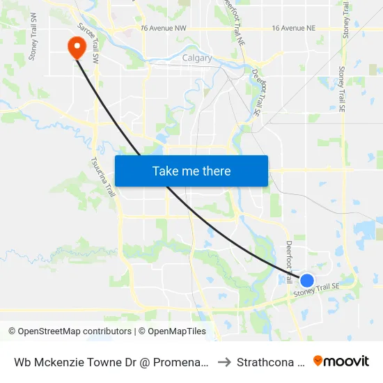 Wb Mckenzie Towne Dr @ Promenade Wy SE to Strathcona Park map