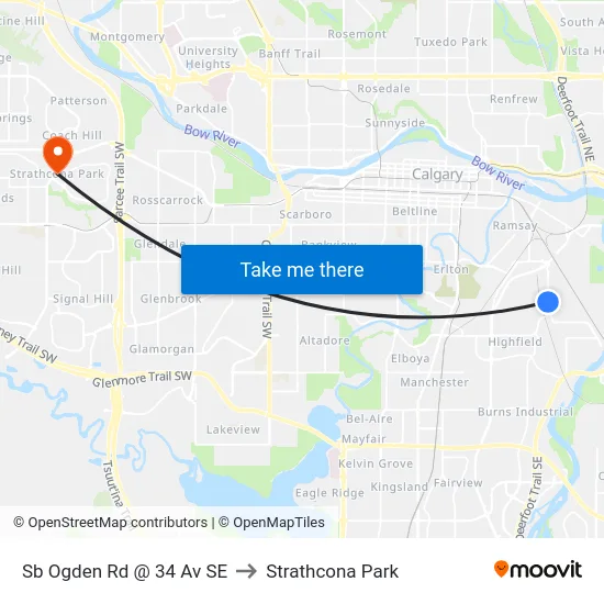 Sb Ogden Rd @ 34 Av SE to Strathcona Park map
