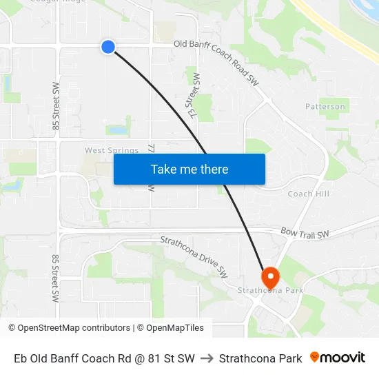 Eb Old Banff Coach Rd @ 81 St SW to Strathcona Park map