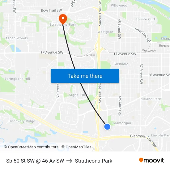Sb 50 St SW @ 46 Av SW to Strathcona Park map