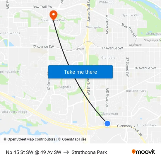 Nb 45 St SW @ 49 Av SW to Strathcona Park map