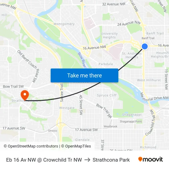 Eb 16 Av NW @ Crowchild Tr NW to Strathcona Park map