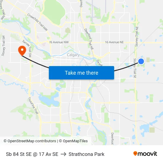 Sb 84 St SE @ 17 Av SE to Strathcona Park map