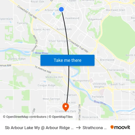 Sb Arbour Lake Wy @ Arbour Ridge Wy NW to Strathcona Park map