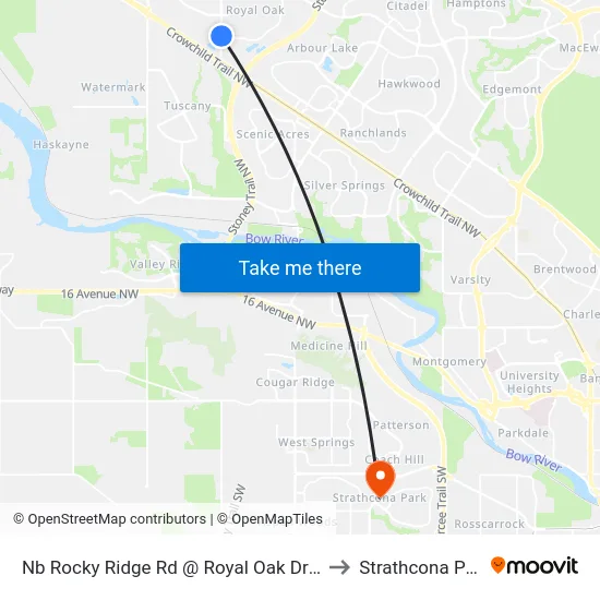 Nb Rocky Ridge Rd @ Royal Oak Dr NW to Strathcona Park map